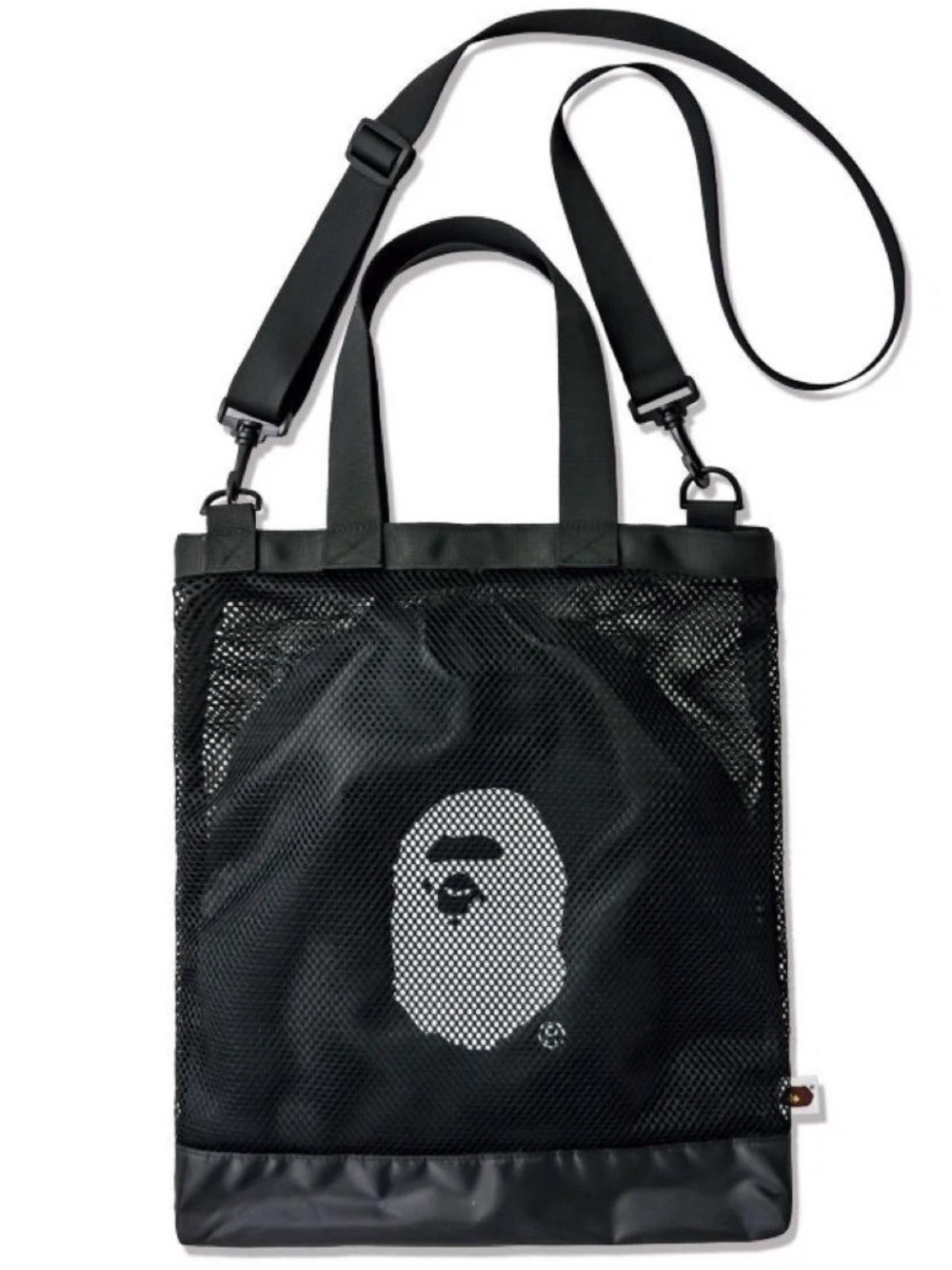 Bape Black Mesh Convertible Messenger Tote with Ape Head Logo